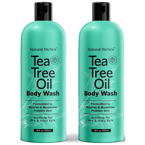 Natural Riches Tea Tree Body Wash - Body Soap to Fight Itchy Skin & Body Odor - Peppermint, Eucalyptus & Tea Tree Oil - Women & Mens Natural Body Wash 2x16 fl oz
