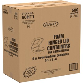 Dart 60HT1 6" Foam Hinged Lid Container, 1 Compartment, Case of 500