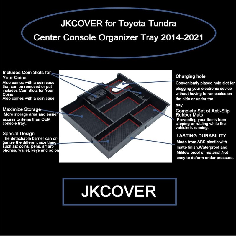 JKCOVER Compatible with Center Console Organizer Tray Toyota Tundra 2014