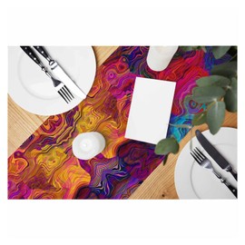 HOSNYE Table Runner Abstract Colorful Chaotic Waves Pattern,Cotton Linen Table Runner Decoration for Kitchen Family Dinner Table Holiday Party Farmhouse Style 13 x 72 Inch
