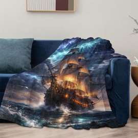 Nautical Ship Blanket Gifts for Women Girls Kids, Soft Warm Lightweight Vintage Sailing Ship Ocean Night Sky Throw Blankets for Living Room Sofa Home Bedroom Decor 50" x 60"