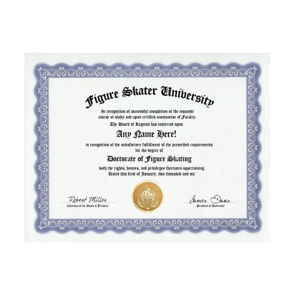 Figure Skating Skater Degree: Custom Gag Diploma Doctorate Certificate (Funny