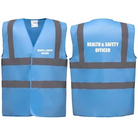 Brook Hi Vis Premium Safety Vest - HEALTH & SAFETY OFFICER Printed Front & Back, Event Management High Viz Waistcoat, Available in 14 Colours, Festivals (Sky Blue, Medium)