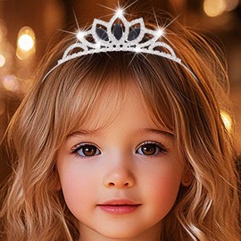 Kilshye Rhinestone Princess Tiara Silver Girls Tiaras Crystal Hair Accessories (Black)