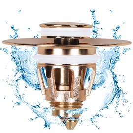 Universal wash Basin Bounce Drain Filter, Bathroom Sink Stopper Replacement Stainless Steel Bounce core Push-Type Spring core Drain Stopper Hair Catcher 1 1/4 in-Golden
