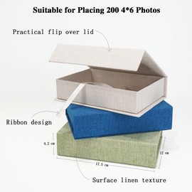 Vienrose Photo Storage Box 4 x 6, Photo Storage Box 10 x 15 cm, Canvas Photo Organiser, Storage and Memory Box for Photos, Pictures, Postcards, Gift Box for Keepsakes, Navy