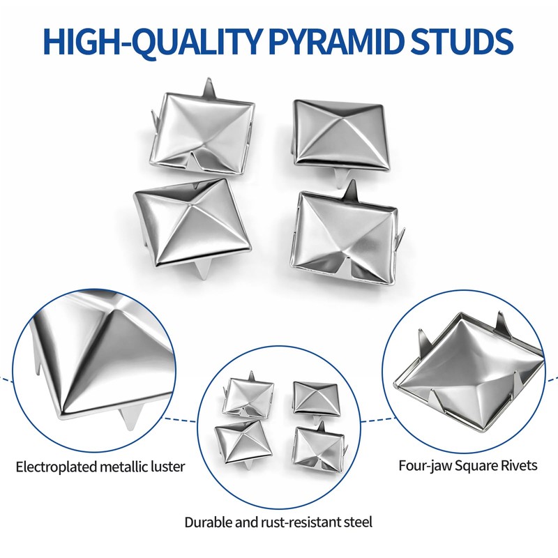500PCS 10mm Pyramid Studs for Clothing,Silver Square Studs and Spikes