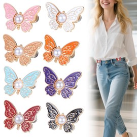 8 Sets Jeans Adjuster Detachable Butterfly Jean Buttons Adjustable Waists Buckle Sets for Loose Jeans No Sew and No Tools Decorative Waists Buckles for Women Skirts