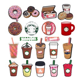 Coffee Dount Shoe Charms 20Pcs Cute Food Croc Charms For Women Girls Boys Teens For Jibbitz Decoration