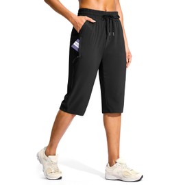 G Gradual Women's 15" Long Shorts Below The Knee Capri Lightweight Quick Dry Hiking Cargo Shorts for Women with 3 Pockets(Black,XL)