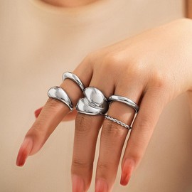 FUTIMELY Chunky Gold Silver Ring Set Thick Open Dome Minimalist Simple Stackable Statement Rings Fashion Geometric Curved Finger Knuckle Rings (silver)