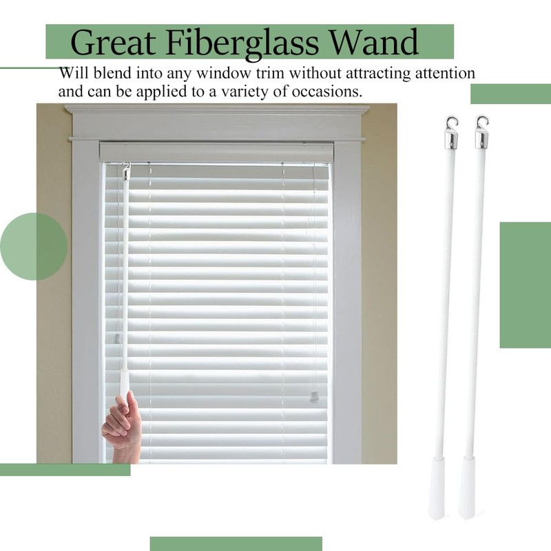 2PCS 12 Inch White Fiberglass Vertical Blind Wand with Hook