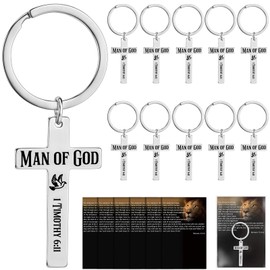Kenning 15 Sets Father's Day Gifts Bulk Christian Man of God Cross Keychains with Cards Religious Gift for Dad Men Church