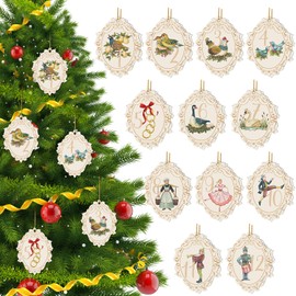 24 Pcs 12 Days of Christmas Ornaments Vintage Wooden Christmas Tree Decorations Rustic Cute Christmas Ornaments Set for Holiday Party Supplies Xmas Tree Wall Decor Gifts