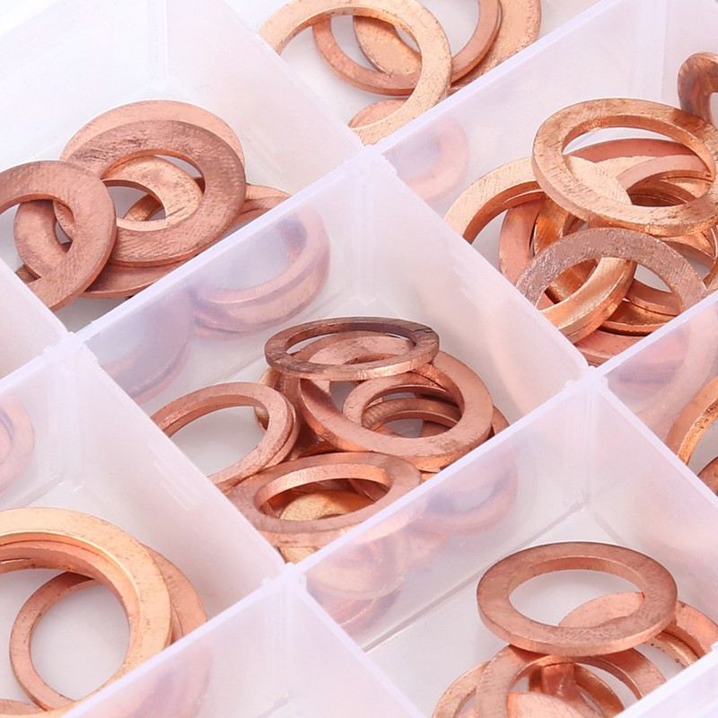 150pcs Metric 15 Sizes Copper Flat Washers Gaskets Assortment Set