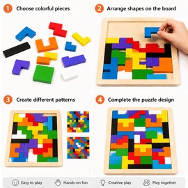 3 Pcs Wooden Tangram Puzzle Board for Kids – Colorful Brain Teaser Learning Toy for Creative Play and Early Education