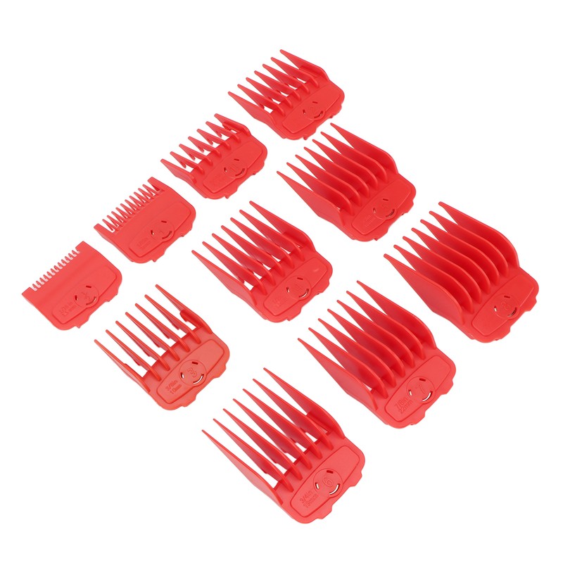 10pcs Professional Hair Clipper Guide Comb Red Hair Trimmer Cutting