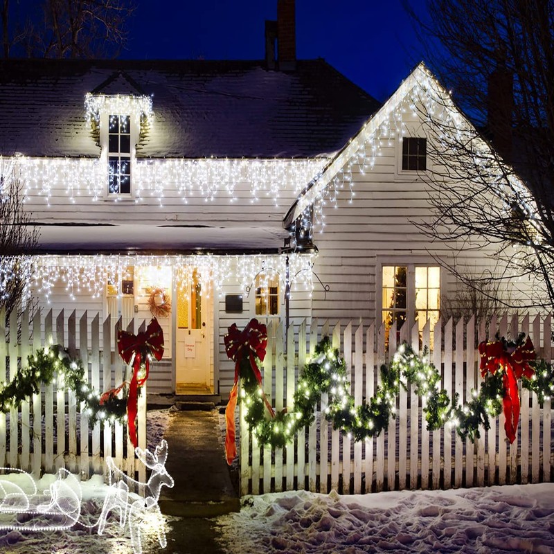 oopswow Icicle Lights Outdoor Decorations 300 LED 33ft 8 Modes
