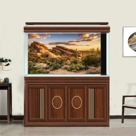 ZatiasMiller Reptile Habitat Background Blue Sky Sunset Oasis Cactus and Desert Terrarium Background Natural Landscape Tank Backdrop Wallpaper Aquarium Background Decor Vinyl 24x16in