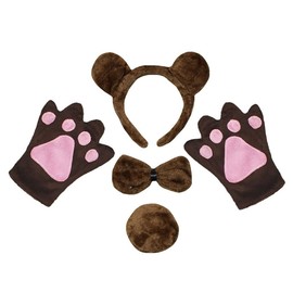 Petitebella Combined Animals Headband Bowtie Tail Gloves 4pc Adult Costume (Bear, One Size)