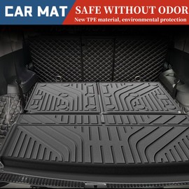 Actkill Cargo Mat & Backrest Mats Compatible with Volkswagen VW Tiguan 2018-2024(7 Seats) - Black TPE All Weather Waterproof Rear Cargo Liner Rear Trunk Liner Back Seat Cover Protector