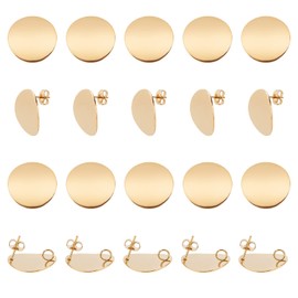 UNICRAFTALE 20pcs Golden Stud Earrings with Bow Ear Nuts Flat Round Stainless Steel Earrings with Bow Stud Earrings with Flat Plate for Earring Jewellery Making Pin 0.8 mm
