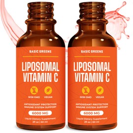 BASIC GREENS BASIC GREENS Liposomal Vitamin C Liquid – High Absorption Immune Support & Antioxidant Boost | Advanced Liposomal Delivery, Non-GMO, Vegan-Friendly Vitamin C Supplement, 2 Fl Oz (2 Pack)
