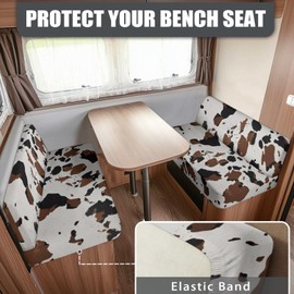 Knextrepoy Cow Print RV Dinette Cushion Covers RV Stretch Sofa Seat Slipcovers Brown RV Sofa Cover Include 1 Bench Cover 1 Backrest Cover Universal RV Camping Accessories Must Haves