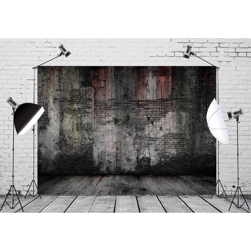BELECO 7x5ft Fabric Scary Bloody Brick Wall Backdrop Damaged Old
