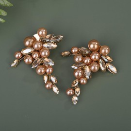 Teyglen 2pcs Champagne Pearl Rhinestone Wedding Hair Clips Bridal Crystal Hair Barrette for Women Bride Side Headpiece Elegant Hair Accessories Wedding Head Piece(Champagne)