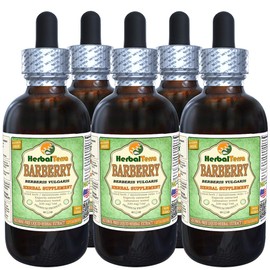 Barberry (Berberis Vulgaris) Glycerite, Organic Dried Root Bark Alcohol-Free Liquid Extract (Brand Name: HerbalTerra, Proudly Made in USA) 5x2 fl.oz (5x60 ml)