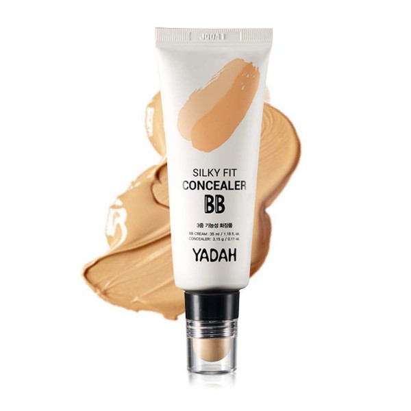 YADAH Silky Fit Concealer BB Power Brightening 1.18 Ounce 23 Natural Beige, 2 in 1 Base Makeup Natural Ingredients Foundation Cream