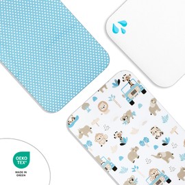 Lovely Hippo 2 x Fitted Sheets 100% Cotton + 1 x Mattress Protector 100% Waterproof Material - Set 3X - Compatible Kinderkraft Neste Up (Safari Blue, 55 x 90 cm)