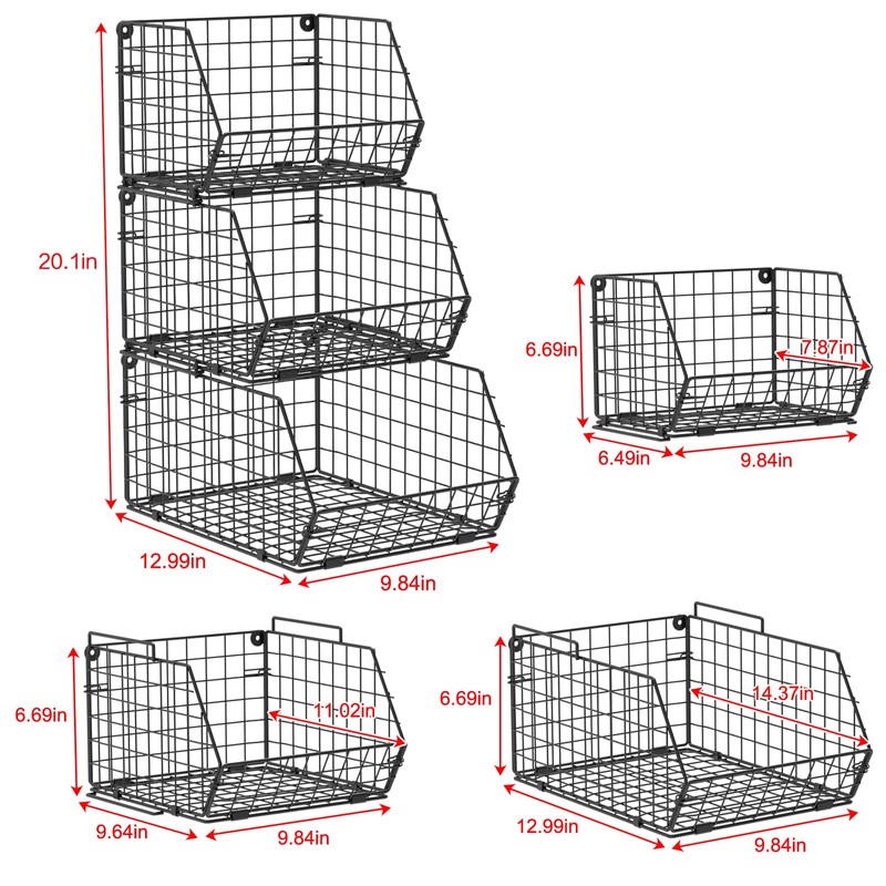 X-cosrack 3-Tier Stackable Wire Baskets for Pantry Organization and Storage,