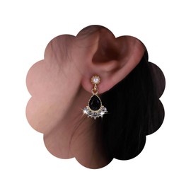 Inateannal Vintage Black Crystal Tear Drop Earrings Crystal Tassel Drop Earrings Gold Pearl Stud Earrings Black Onyx Earring Jewellery for Women and Girls, Zinc, No Gemstone