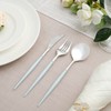 24Pieces Silver Plastic Silverwar Plastic Cutlery with Blue Handle- Heavyweight