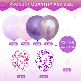 Pink and Purple Balloons, Ousuga 30 pcs 12 Inch Pastel Metallic Pink Purple Confetti Latex Balloons Set for Girls Women Birthday Baby Bridal Shower Wedding Anniversary Engagement Party Decoration