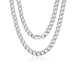 ChainsPro Men's Classic Cuban Curb Chain Necklace Hip Pop for Men 6 mm Wide Link Chain Stainless Steel Silver/Black/Gold-Plated Colour 46/51/55/61/66/71/76 cm, Stainless Steel