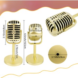 5 Pcs Microphone Props Model Retro Vintage Microphone Prop with Stand Fake Microphone Pretend Mic Centerpiece for Hip Hop Cosplay Music Party Decorations (Gold)
