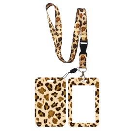 Card Holder with Lanyard for Neck, Leopard Color Designed Lanyard with Card Holder Leather Waterproof Detachable Lanyard Card Holder ID Name Badge Card Holder for ID Card Tickets Keys