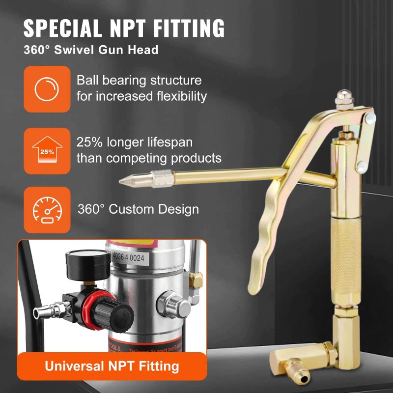 Portable Air Operated Grease Pump 50:1 Pressure Ratio 13 Ft