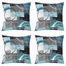 Erosebridal Pack of 4 Teal Blue Ombre Art Throw Pillow Covers Modern Retro Circular Geometry Circle Pillow Covers,Abstract Round Oil Painting Graffiti Cushion Covers 18x18,Gradient Grey Black