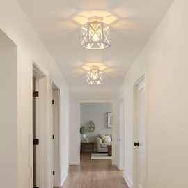 XSDeTu 2 Pack White Semi Flush Mount Ceiling Light, Modern Hallway Light Fixture, Vintage Metal Hexagonal Ceiling Lamp for Kitchen Entryway Porch