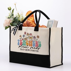 ZPPRJF Teacher Gift, Canvas Tote Bag Large, Teacher Canvas Totes, Appreciation Gift for Teacher, Thank You Teacher Gift, Shopping Bag Grocery Bag Utility Bag with Motivational Teaching Quotes