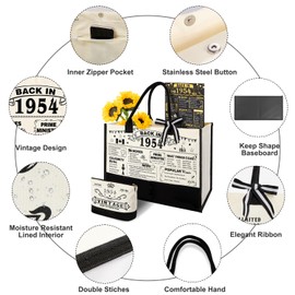 70th Birthday Gifts for Women Canvas Tote Bag Travel Gear, Unique 70 Years Old Gifts for Mom/Aunt/Wife/Friends/Sister/Her Turning 70, Vintage 1954 Beach Bag & Cosmetic Bag & Back in 1954 Poster