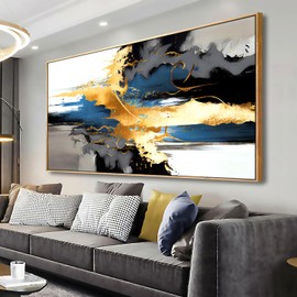 Wall Art Abstract Wall Art Prints Canvas Painting Black Yellow Blue Modern Large Artwork for Living Room Bedroom Office Home Decor 30"x60" with Framed
