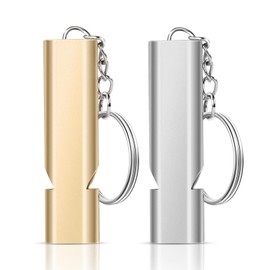 flintronic Pack of 2 Whistle, Emergency Whistle, Metal Whistle, Safety Whistle, Signal Whistle with Keyring for Camping, Survival, Emergency Survival, Training, Competition - Gold/Silver/Black