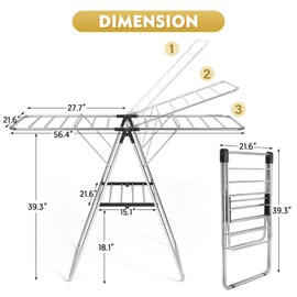 APEXCHASER Clothes Drying Rack, Drying Rack Clothing with Height-Adjustable, Foldable Gullwings Laundry Rack, Indoor Outdoor Use, No Assembly,Black