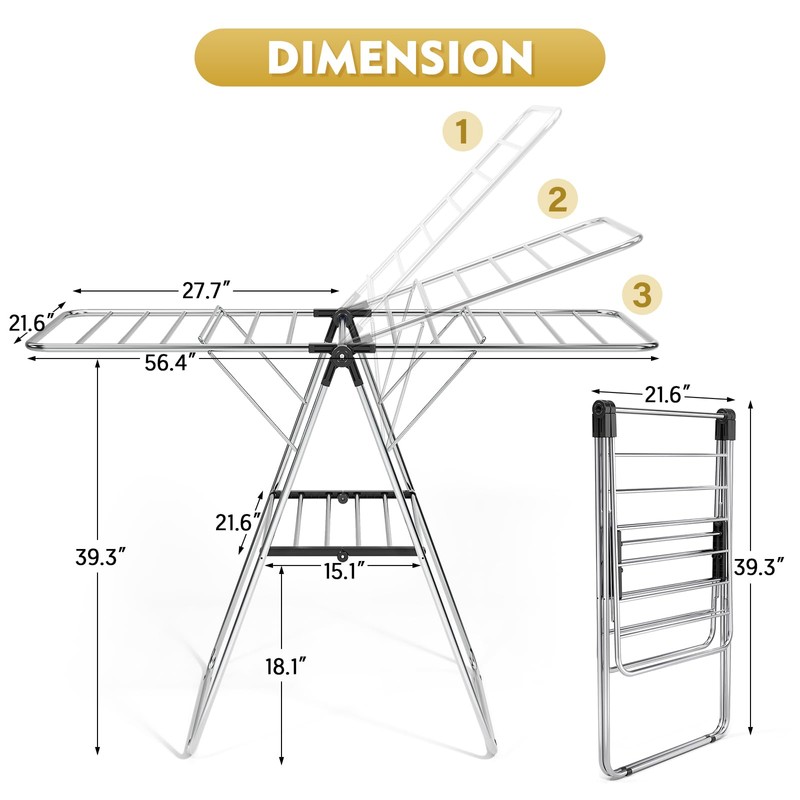 APEXCHASER Clothes Drying Rack, Drying Rack Clothing with Height-Adjustable, Foldable
