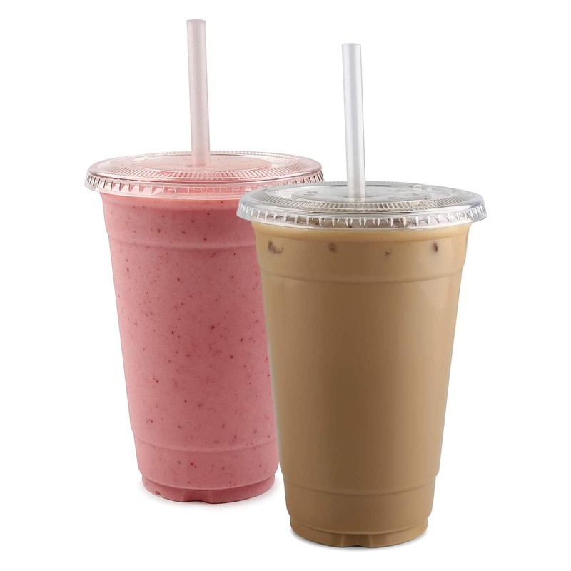 TashiBox Plastic Cups with Flat Lids 100 Sets 16 oz,
